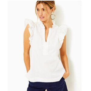 NWOT!!! Lilly Pulitzer Klaudie Ruffle Sleeve Cotton Top in Resort White, Size L